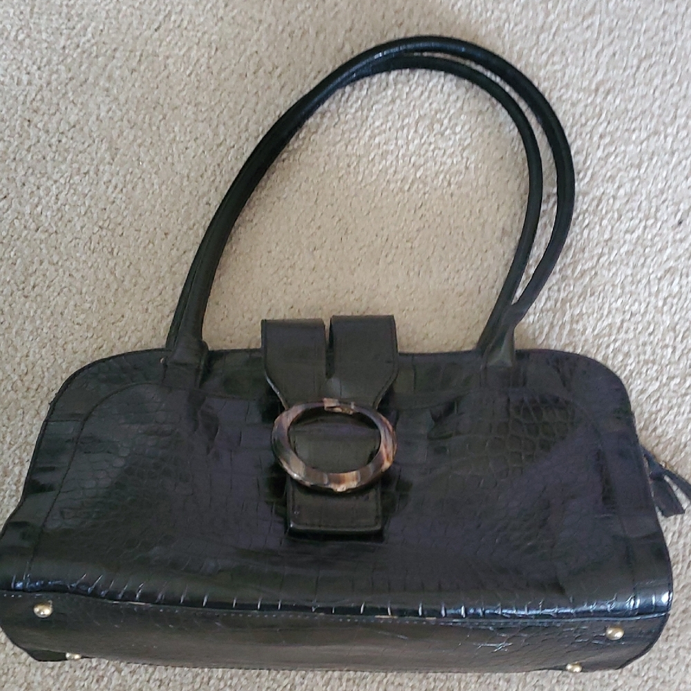 Vintage Adrienne Vittadini Black Crocodile-Embossed Handbag